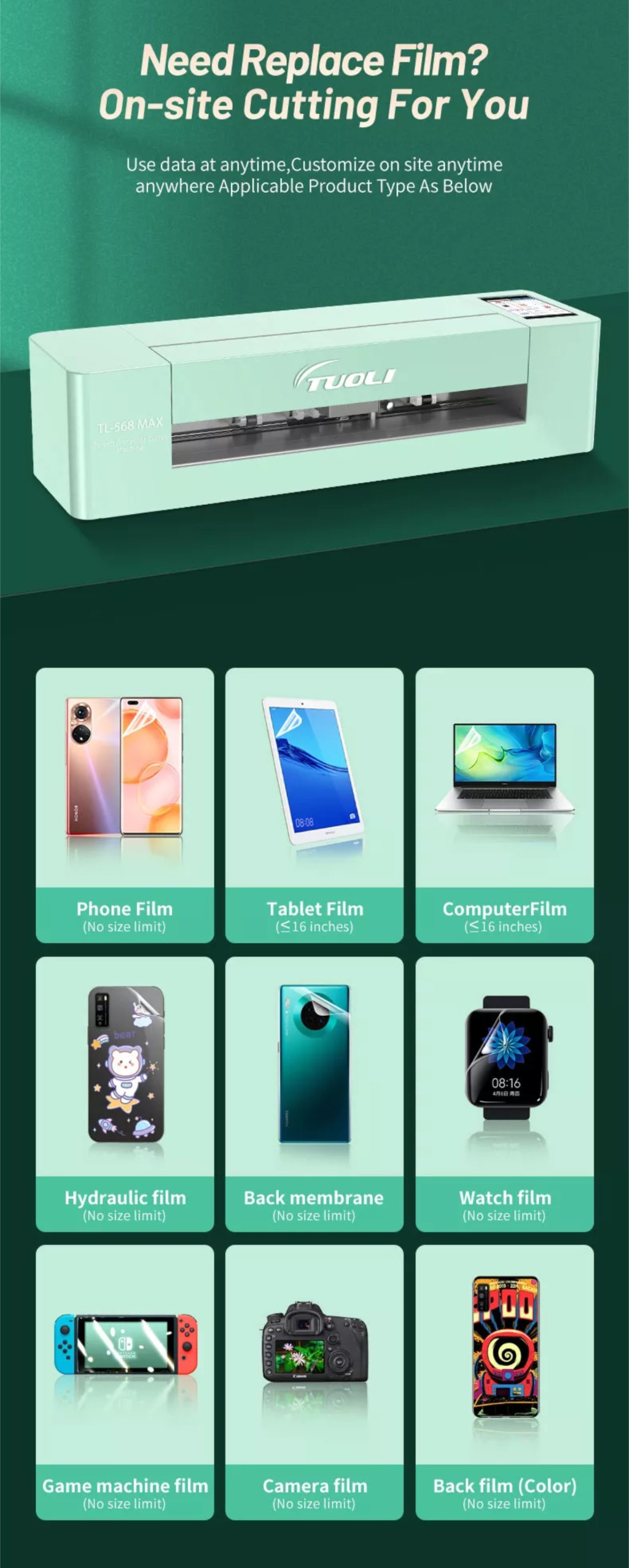 TUOLI 568 MAX HYDROGEL CUTTING MACHINE (Start Kit Films Included