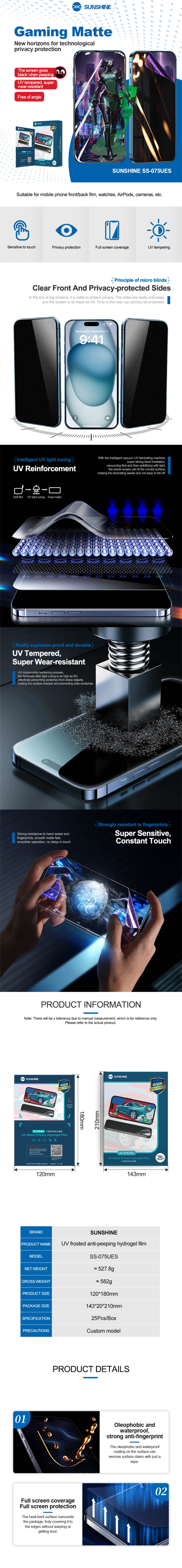 SUNSHINE SS-075UES UV (FROSTED) GAMING MATTE PRIVACY HYDROGEL FILM ...