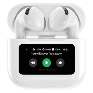 A12 Pro White ENC Bluetooth 5.4 Wireless Headphones With Intelligent Display