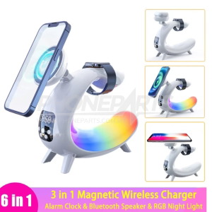 15W 6 IN-1 MAGNETIC WIRELESS FAST CHARGER BLUETOOTH SPEAKER ALARM CLOCK