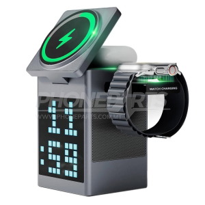 6-in-1 Magnetic Wireless Charger Pixel Art Bluetooth Speaker with LED Display & Alarm Clock