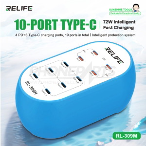 RELIFE RL-309M 10-PORT TYPE-C 72W SMART CHARGER – FAST & SAFE CHARGING SOLUTION