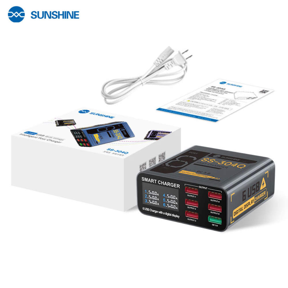 SUNSHINE SS-304Q 6 Port USB Smart Fast Charger for Mobile Phone Tablets ...