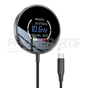 Yesido DS28 Magnetic Wireless Charger with LCD Display – 15W Fast Charging | 1.2m Braided Cable