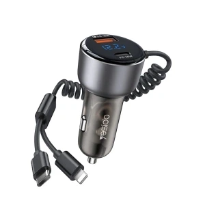 Yesido Y58 | 60W Dual Port Fast Car Charger  PD + QC 3.0 with USB-C & 8Pin Spring Cable